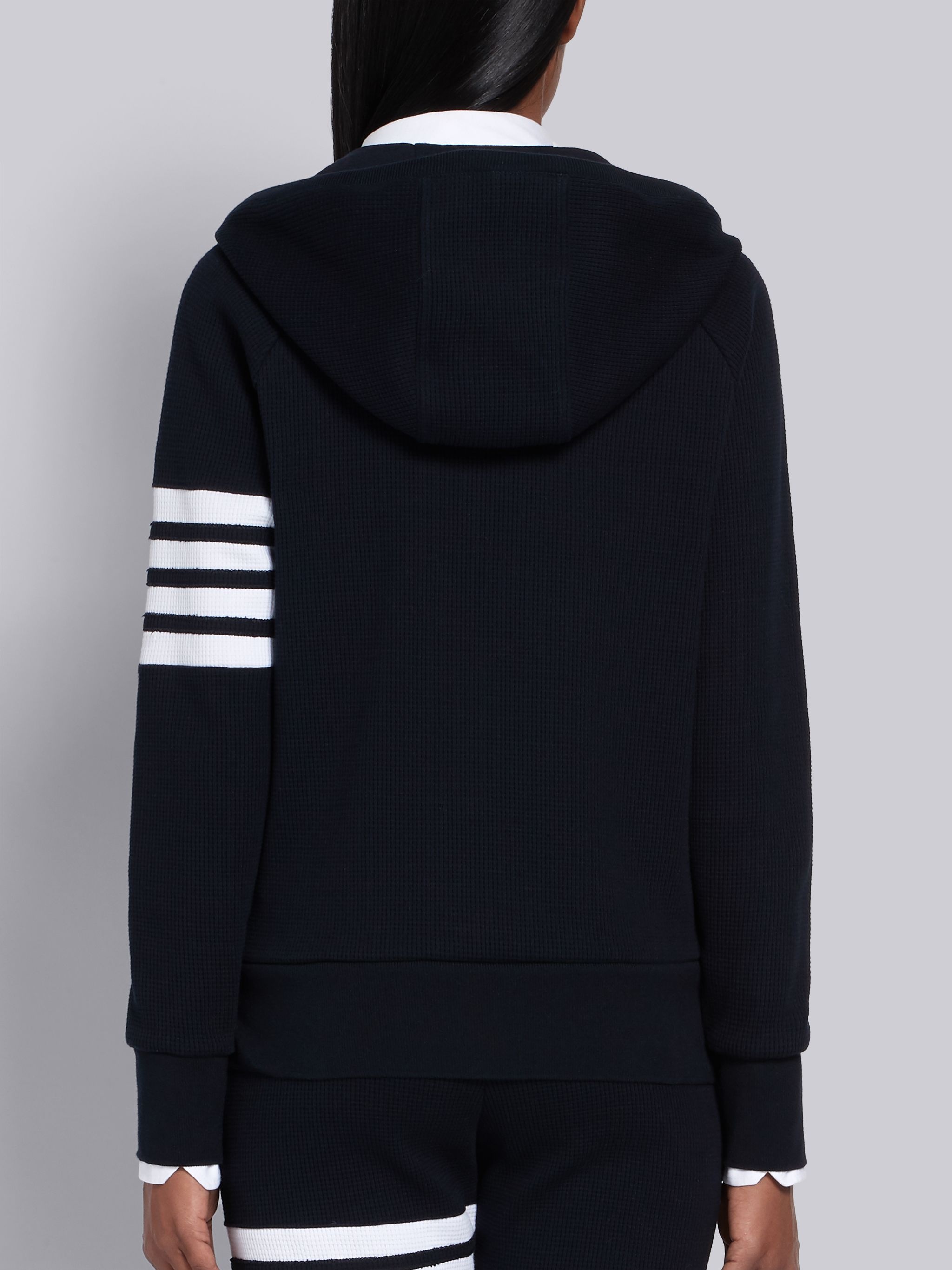 Navy Waffle Zip-Up 4-Bar Hoodie - 3