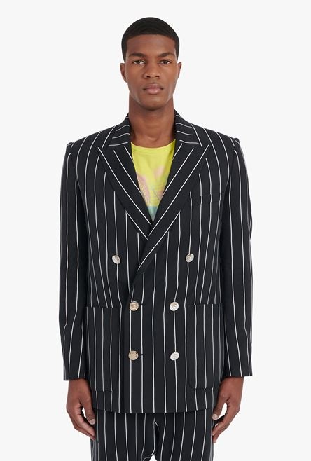 Black and white striped cuprammonium blazer with double-breasted buttoned fastening - 6
