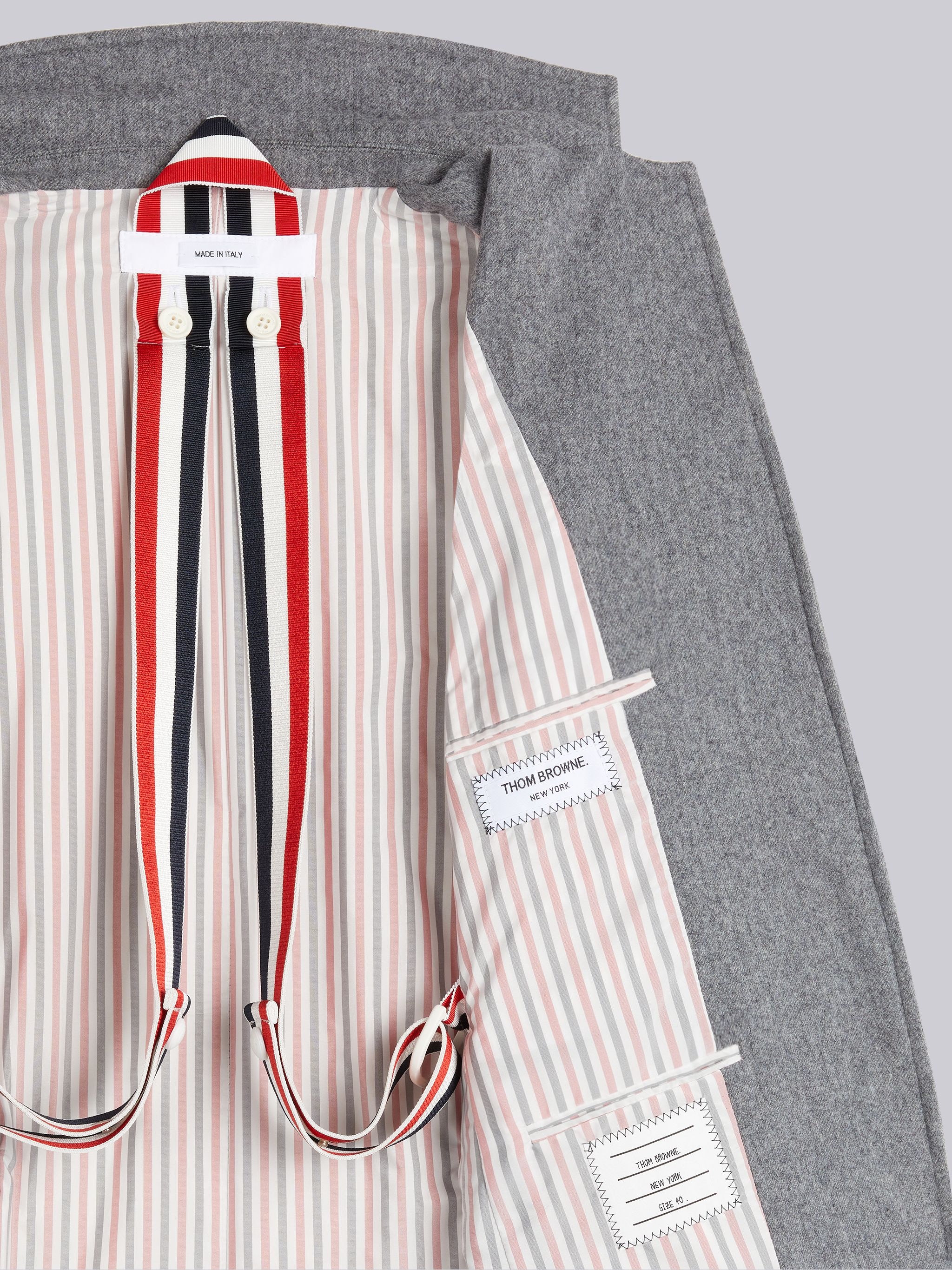 Medium Grey Down-Filled Lightweight Boiled Wool Engineered Stripe Classic Sport Coat - 6