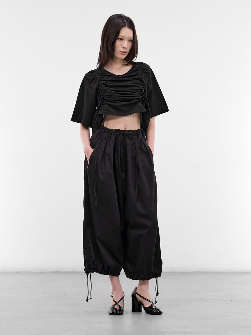 Yohji Yamamoto Black Gathered Front Crop Tee outlook