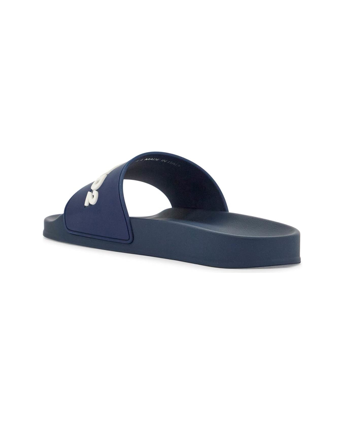 Navy Blue Polyurethane Slippers With Minimalist Design And Leather Sole - 3