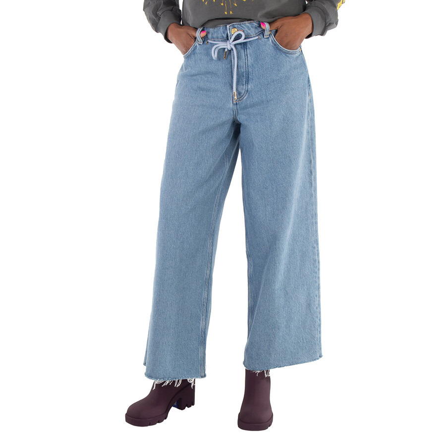 Ganni Light Blue Stone Denim Wide Drawstring Jeans - 2