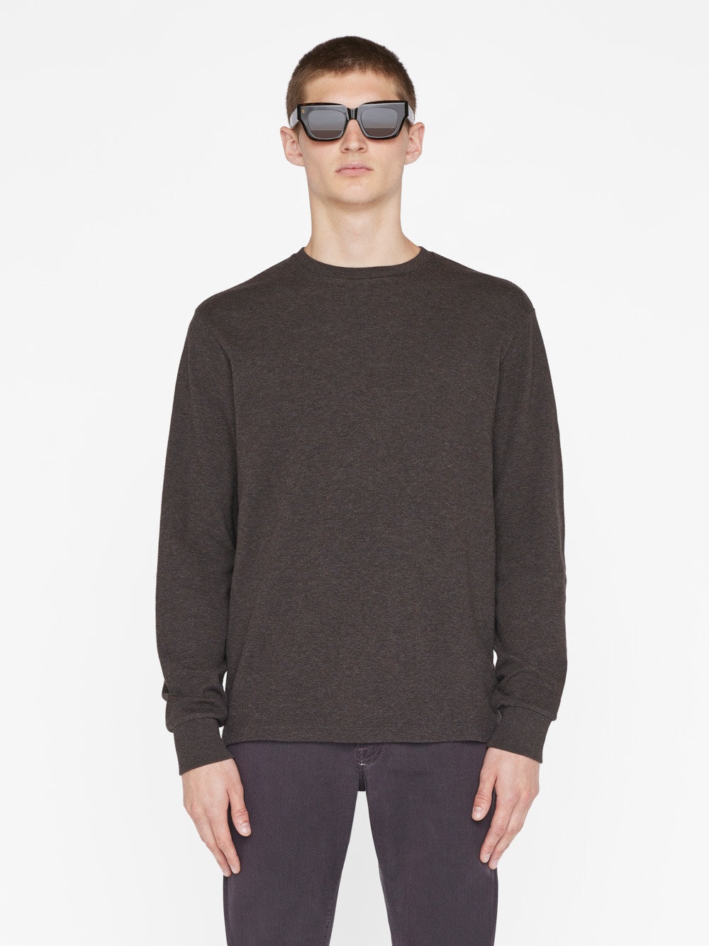 Duo Fold Long Sleeve Crew in Heather Espresso - 3