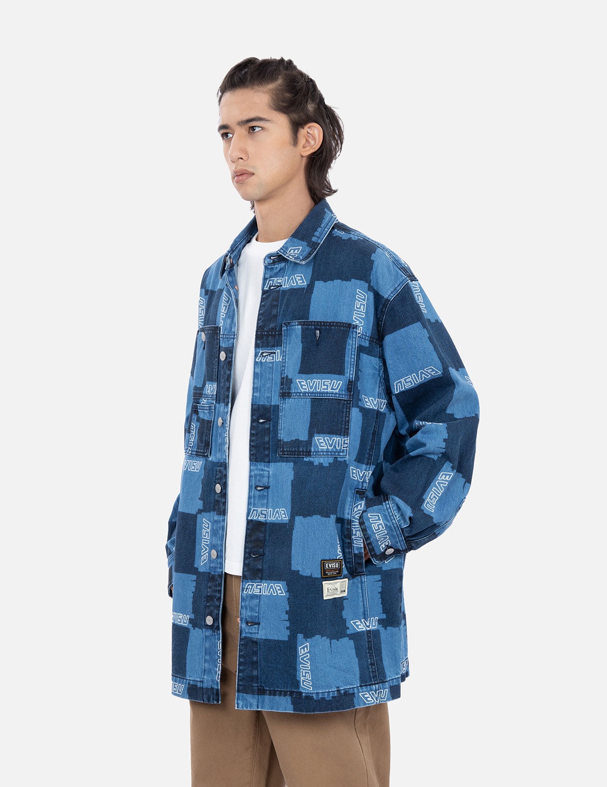 Allover Check Pattern Print Denim Shirt Jacket - 7