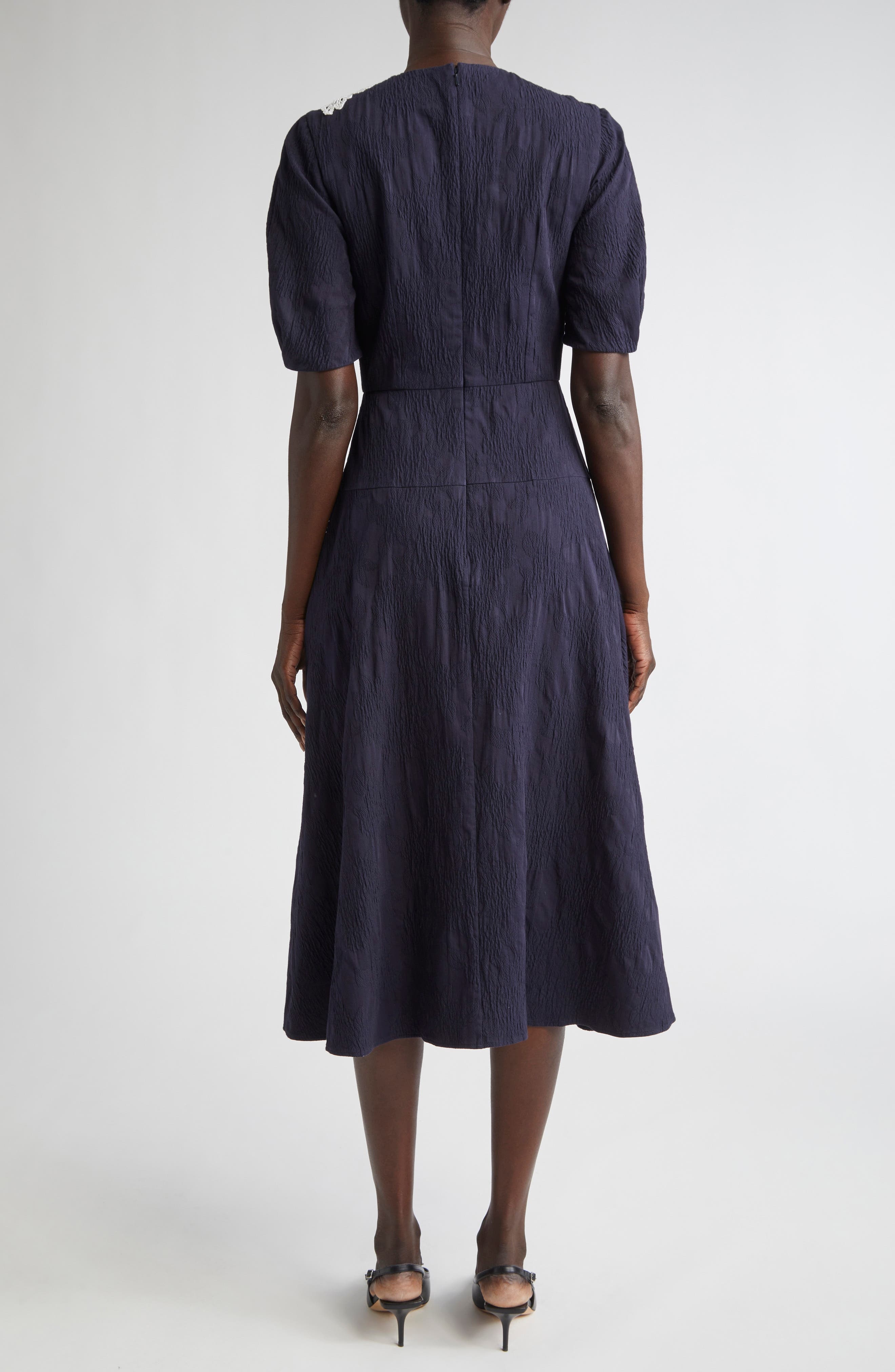 Erdem Floral Jacquard Short Sleeve Midi Dress in Midnight Blue at Nordstrom - 2