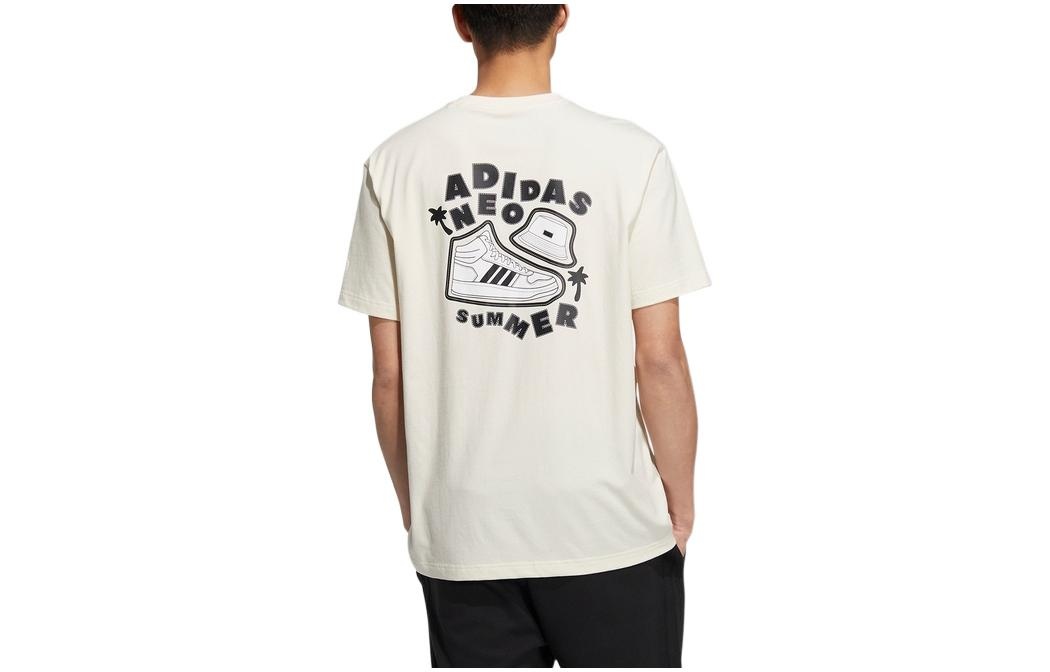 adidas neo SS22 Shoe Alphabet Printing Round Neck Short Sleeve Couple Style Beige HS8851 - 2