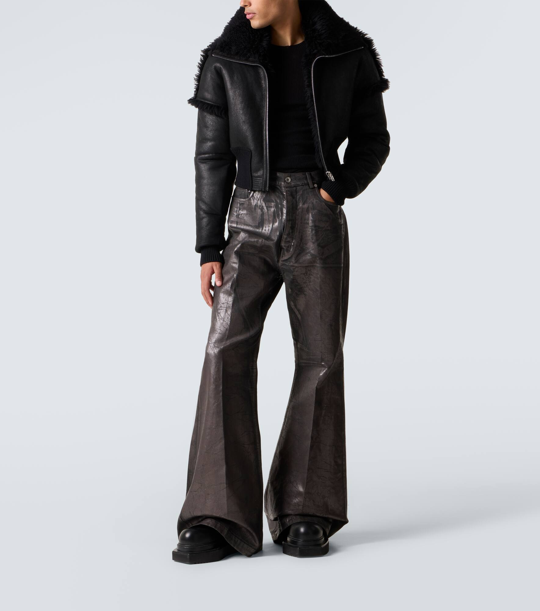 Dracucollar shearling-lined leather jacket - 2