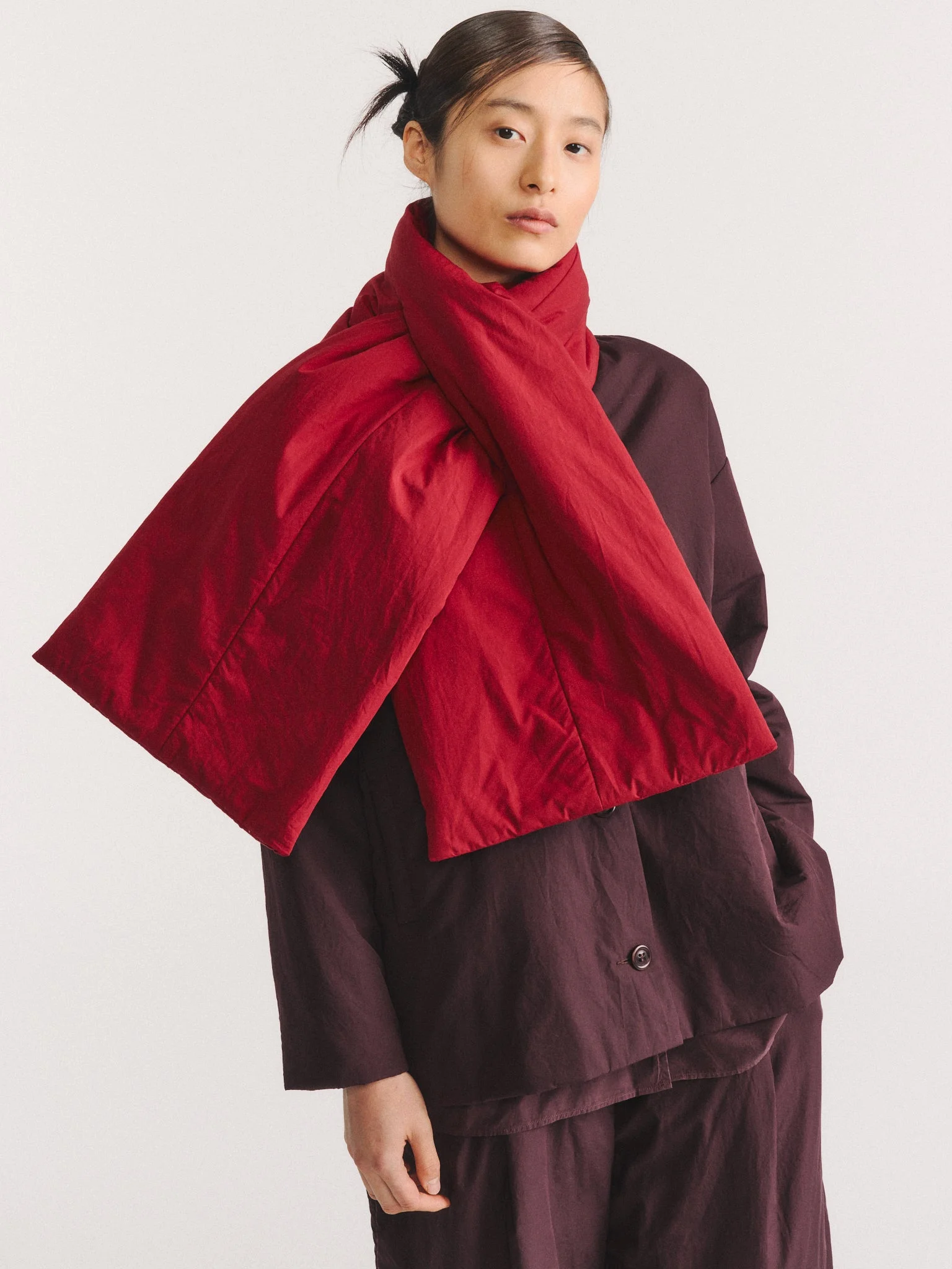 JULIANNE SCARF - CHALK POPLIN - GARNET - 1