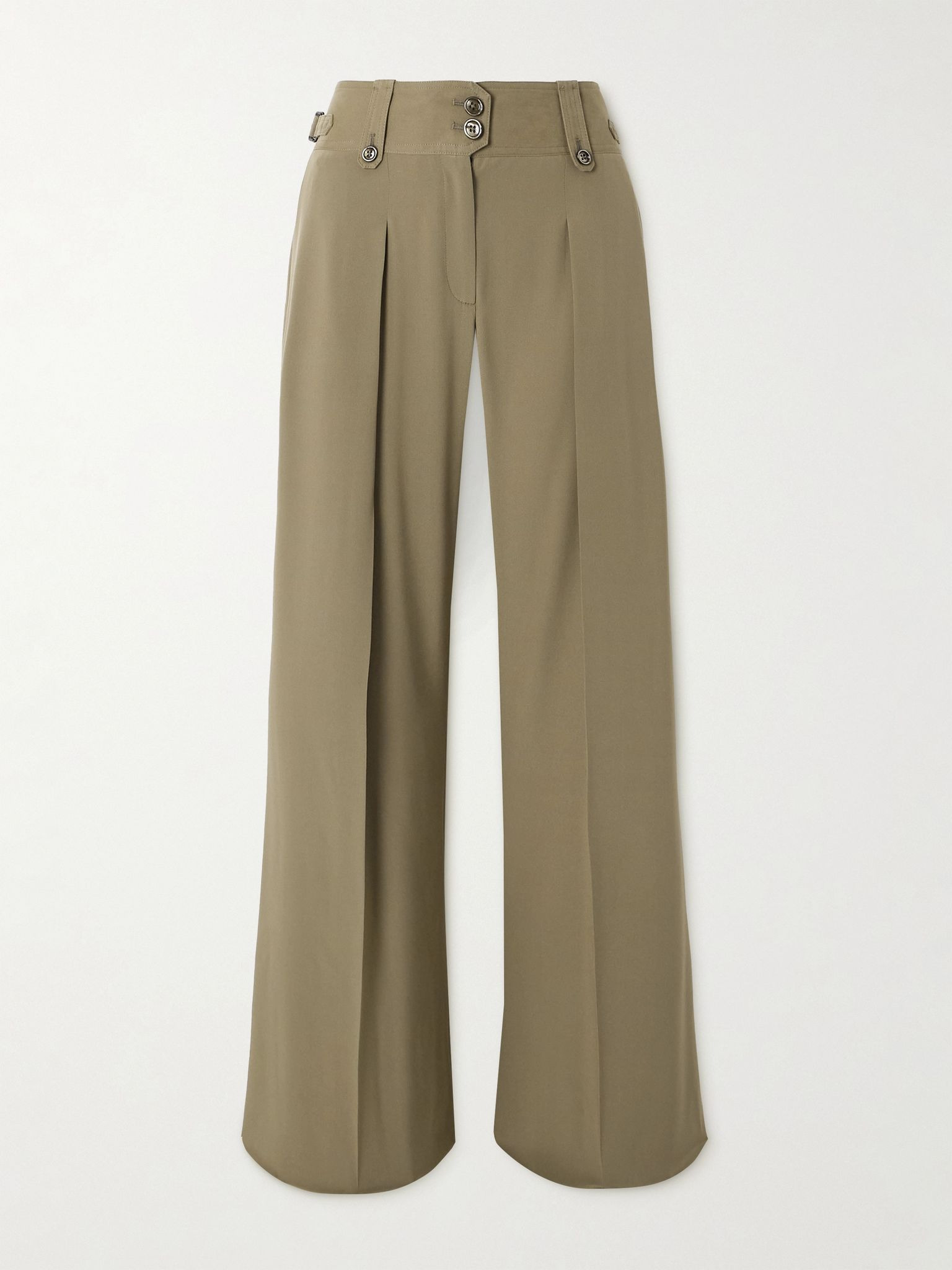 Pleated silk crepe de chine straight-leg pants Green - 1