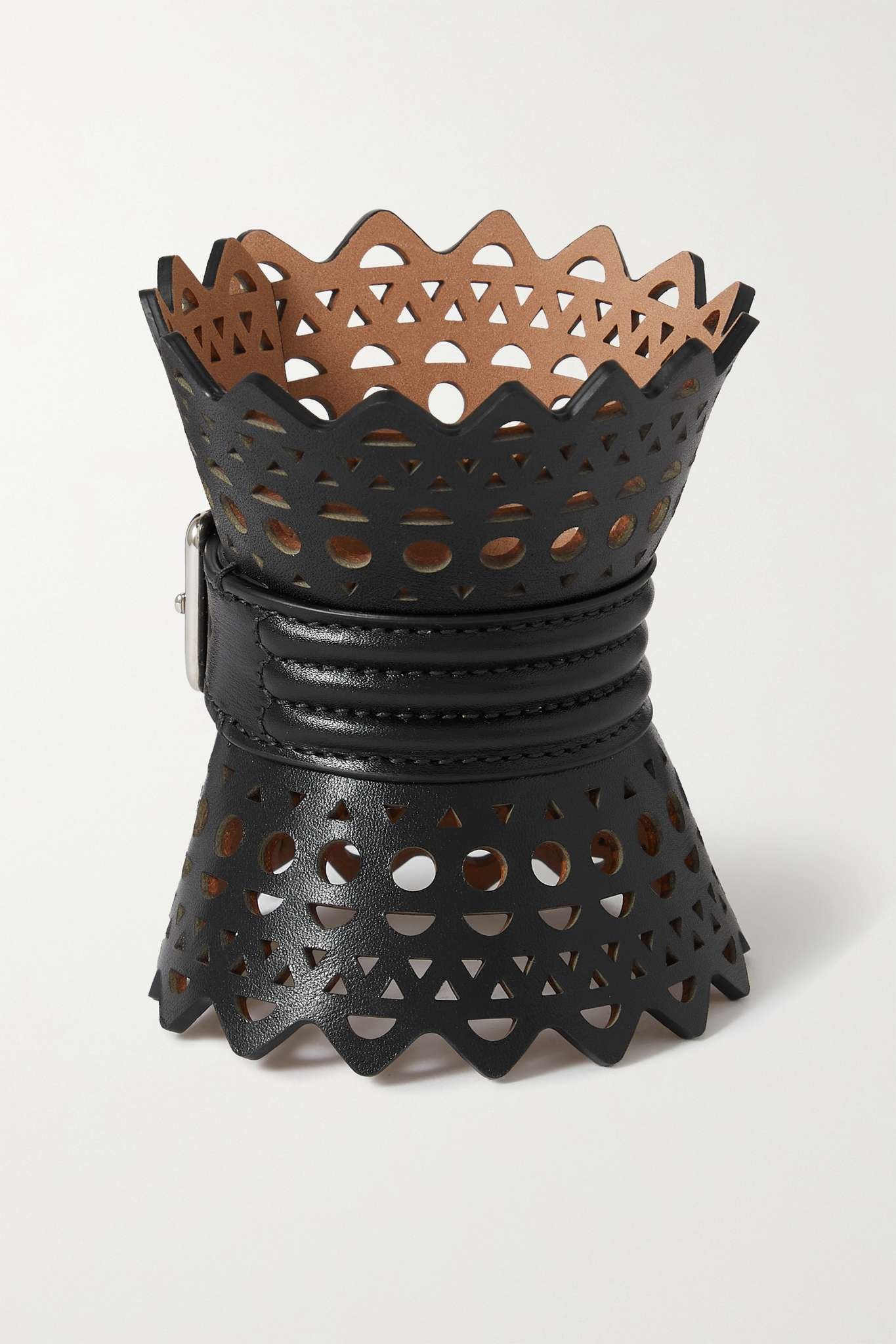 Buckled laser-cut leather cuff - 3