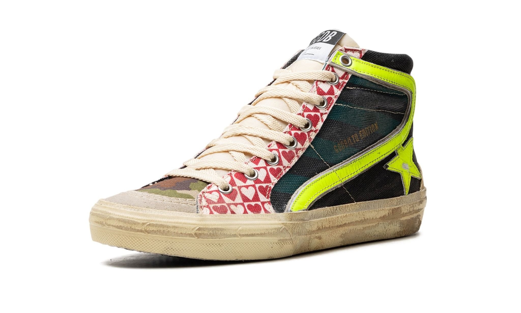 SLIDE CANVAS UPPER SUEDE AND GABARDINE TOE NYLON TONGUE LEATHER STAR AND WAVE "BLACK GREEN ICE YELLO - 4
