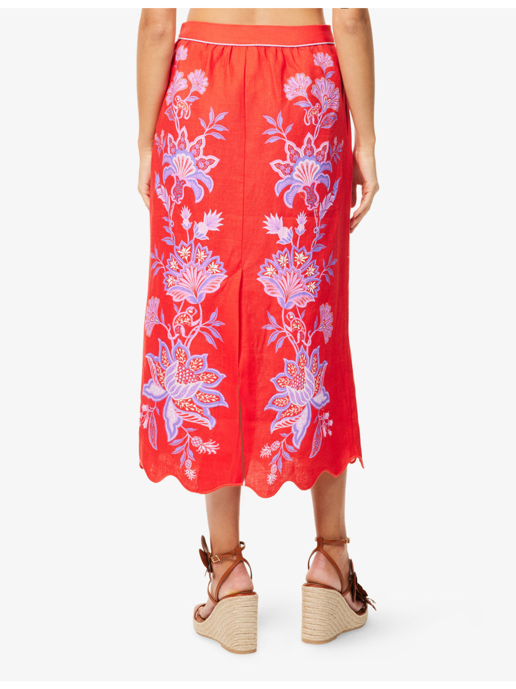 Porcelain Garden Scalloped Linen Midi Skirt - 4
