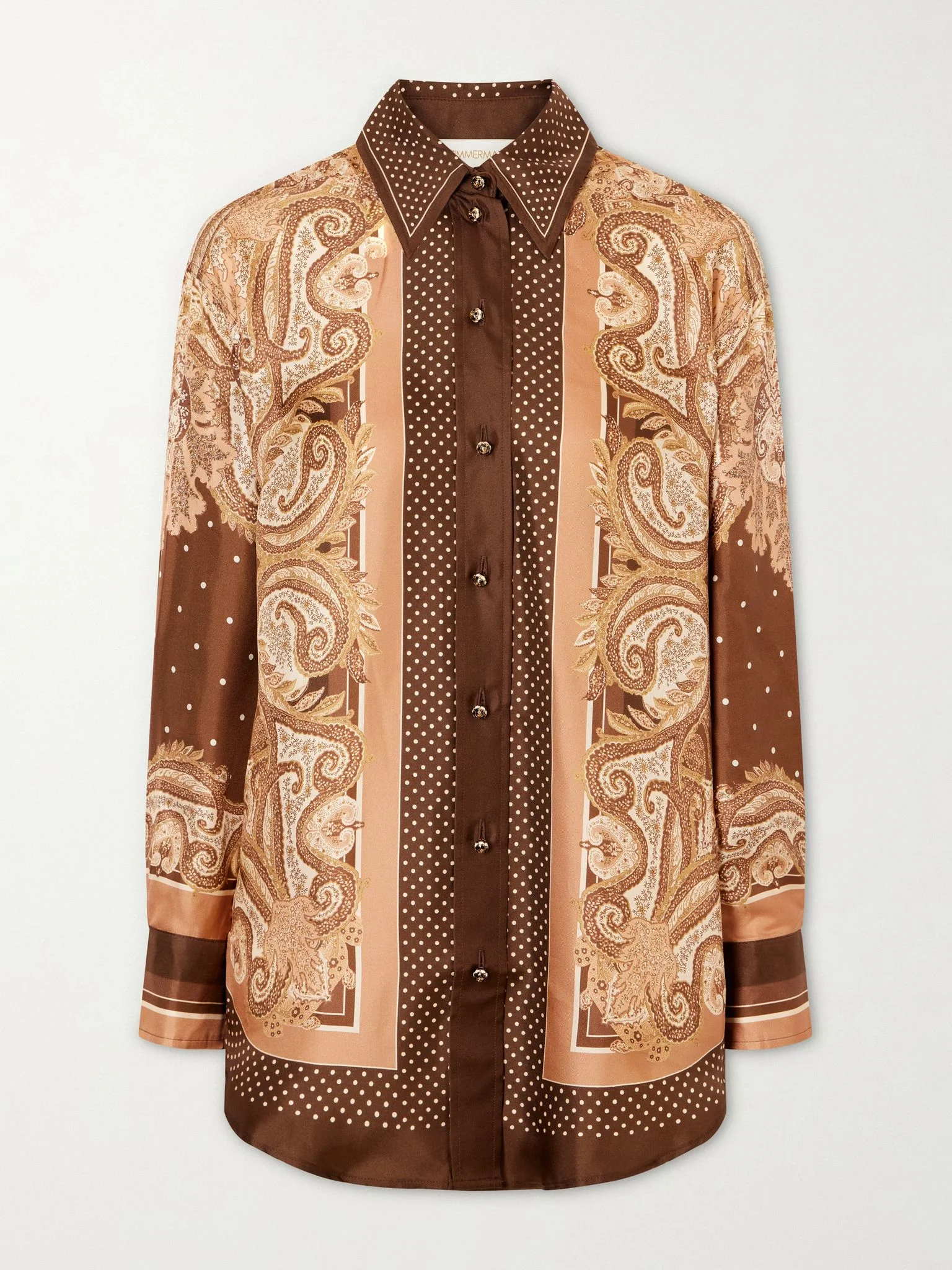 Luna printed silk-twill shirt Brown - 1