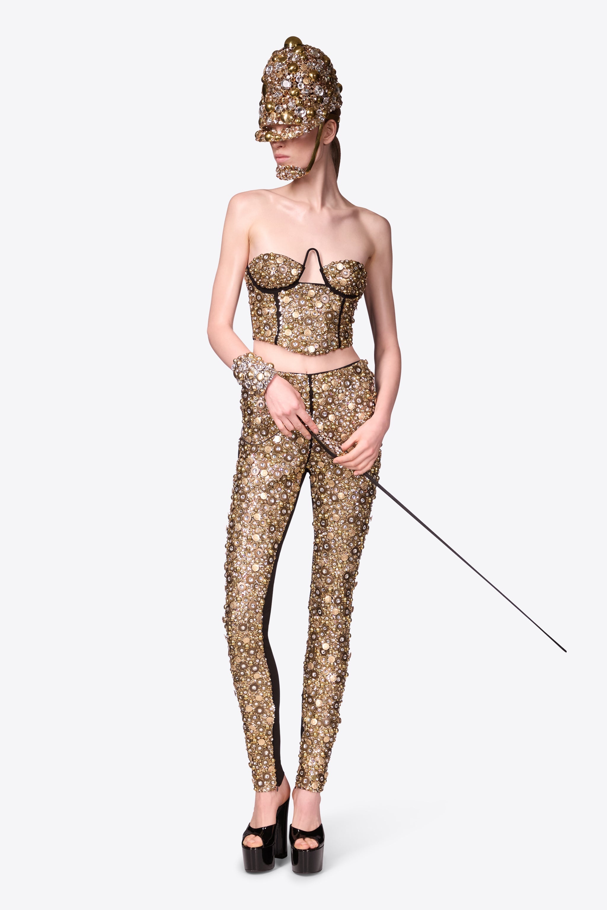 EMBROIDERED CRYSTAL BUTTON CLUSTER BUSTIER - 4