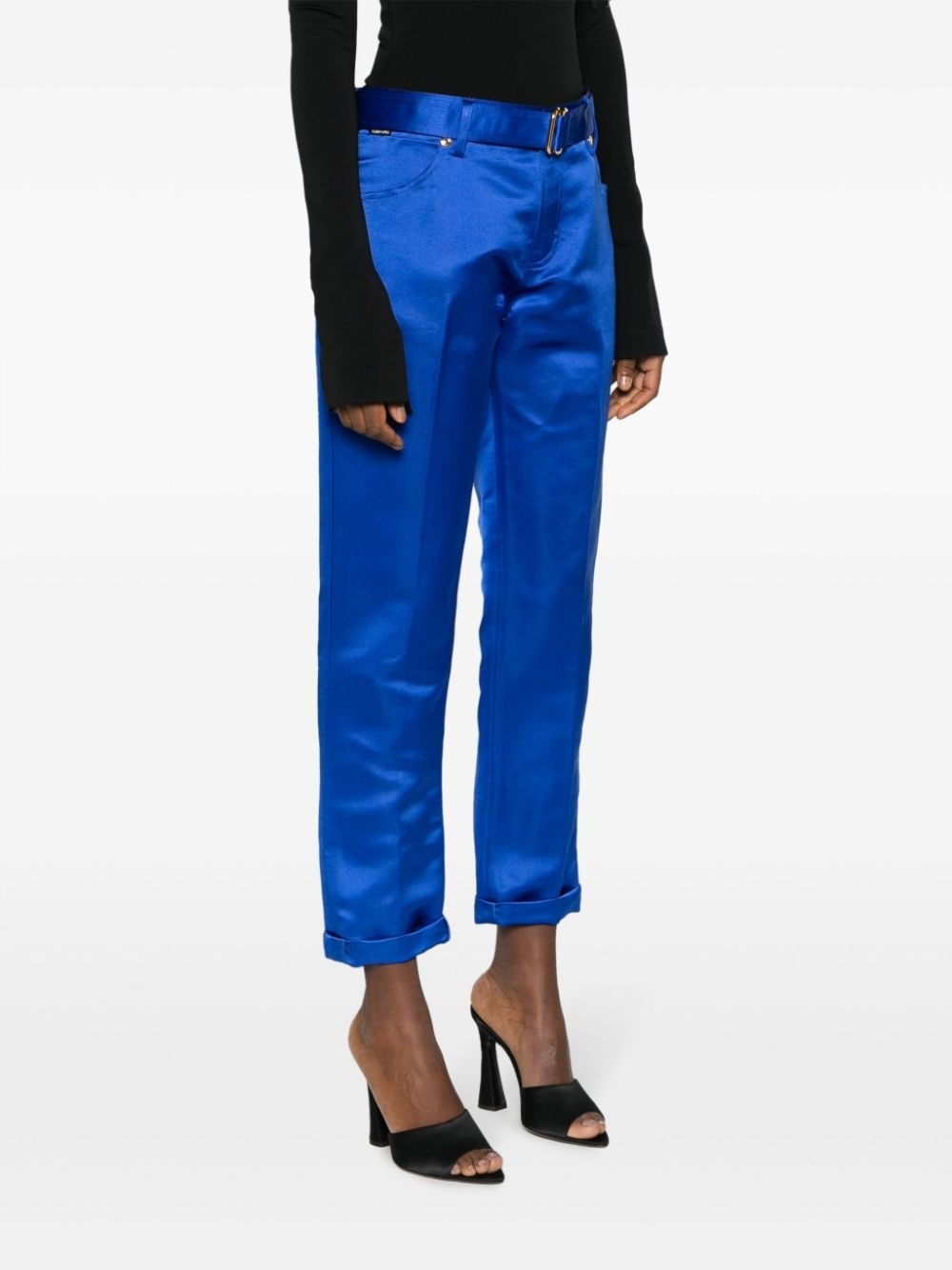 cropped silk satin trousers - 3