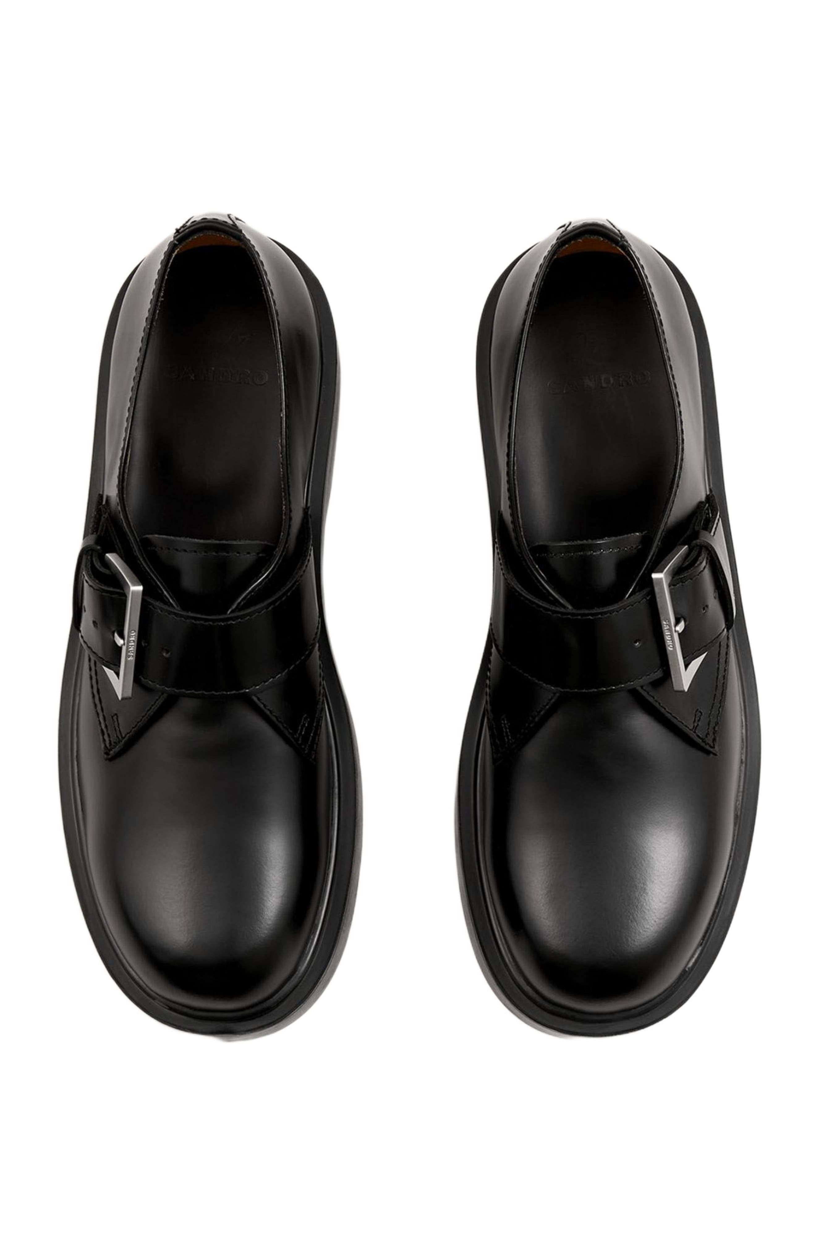 SANDRO Glazed leather derbies in Black at Nordstrom - 3