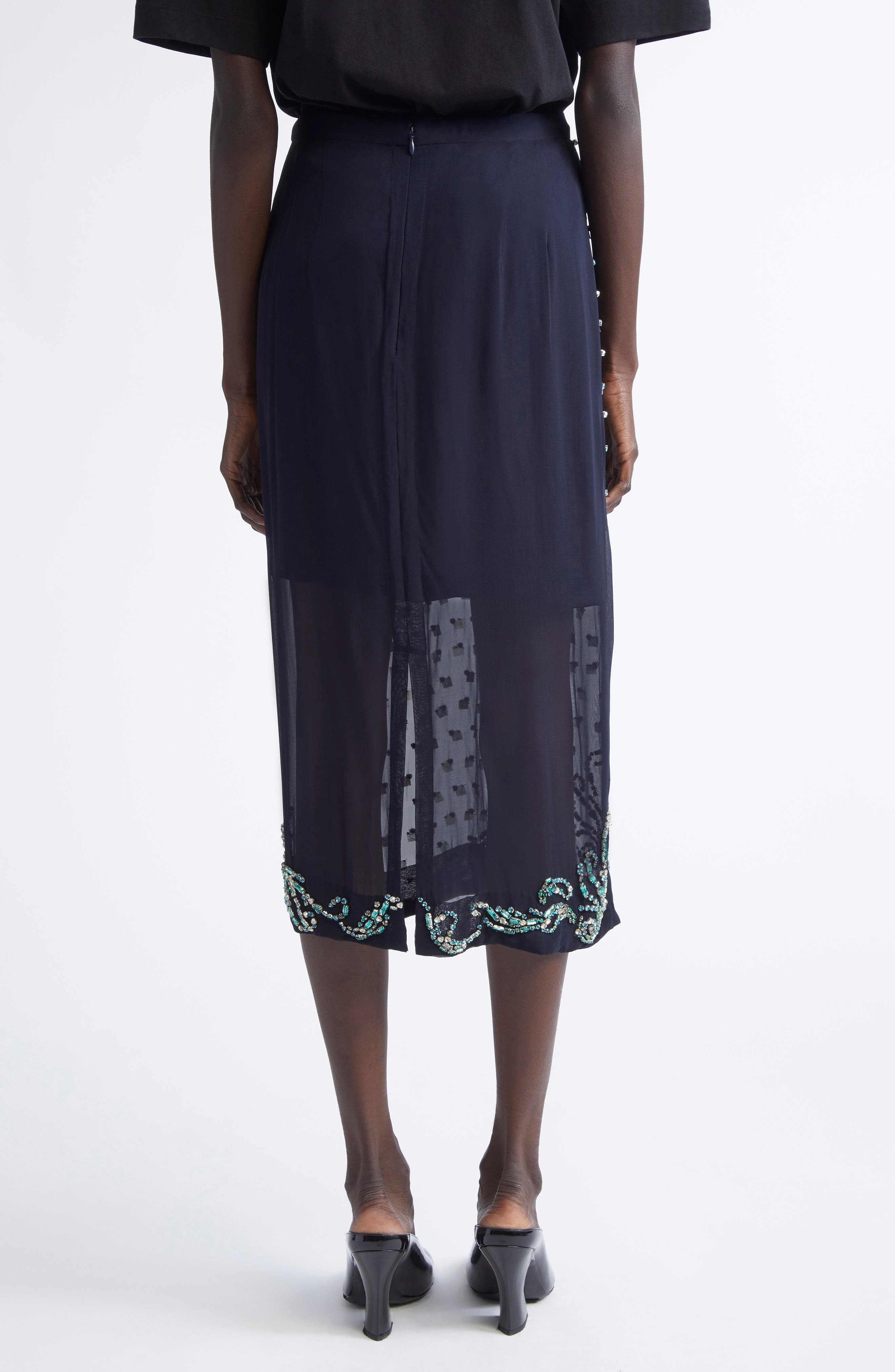 Dries Van Noten Sokna Embellished Midi Skirt in Navy at Nordstrom - 3