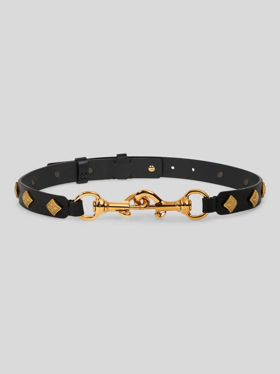 LEATHER PONY BELT WITH DIAMOND-SHAPED STUDS - 1