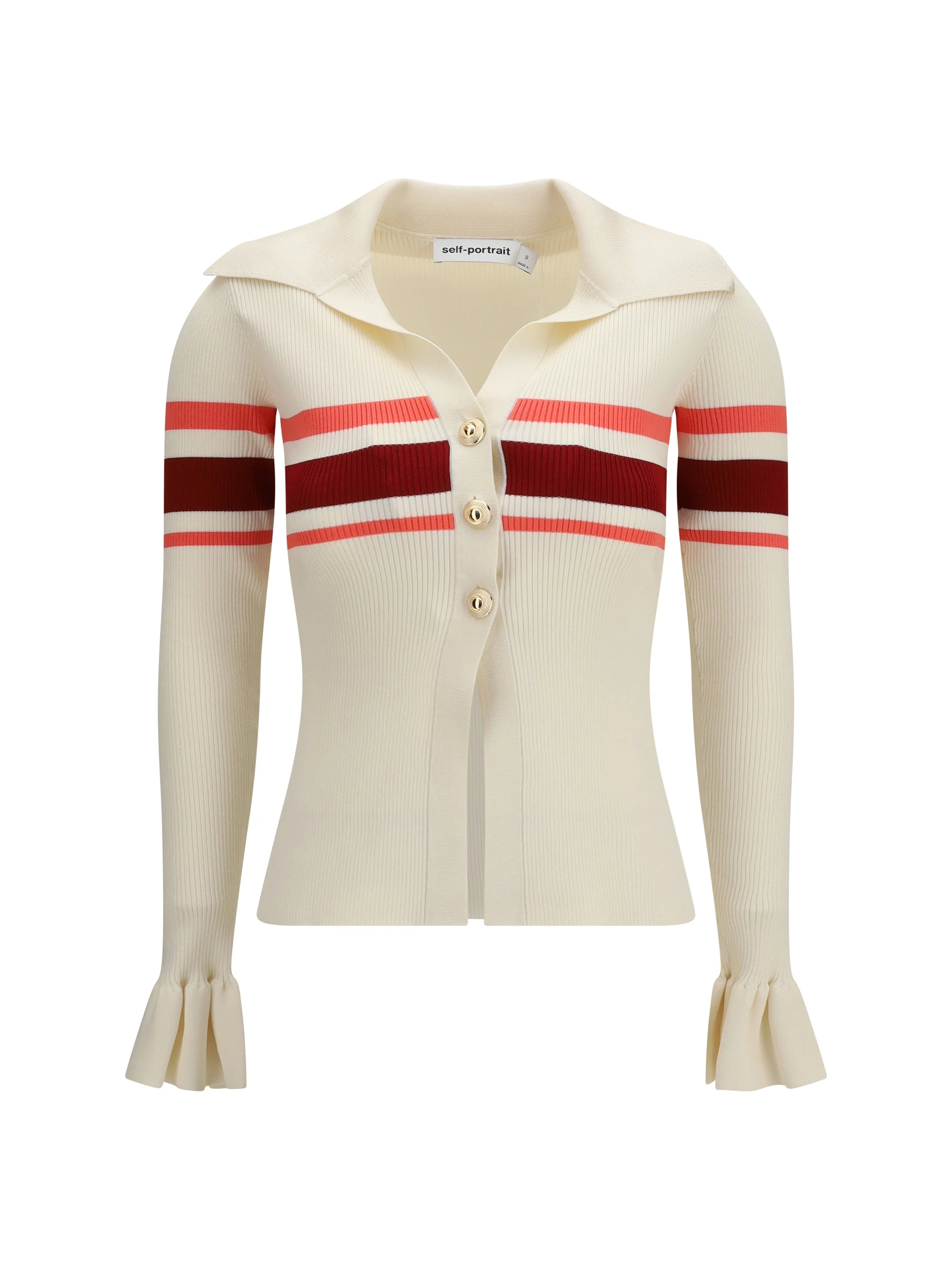 Self-Portrait Women Striped Viscose Knit Button Top - 1