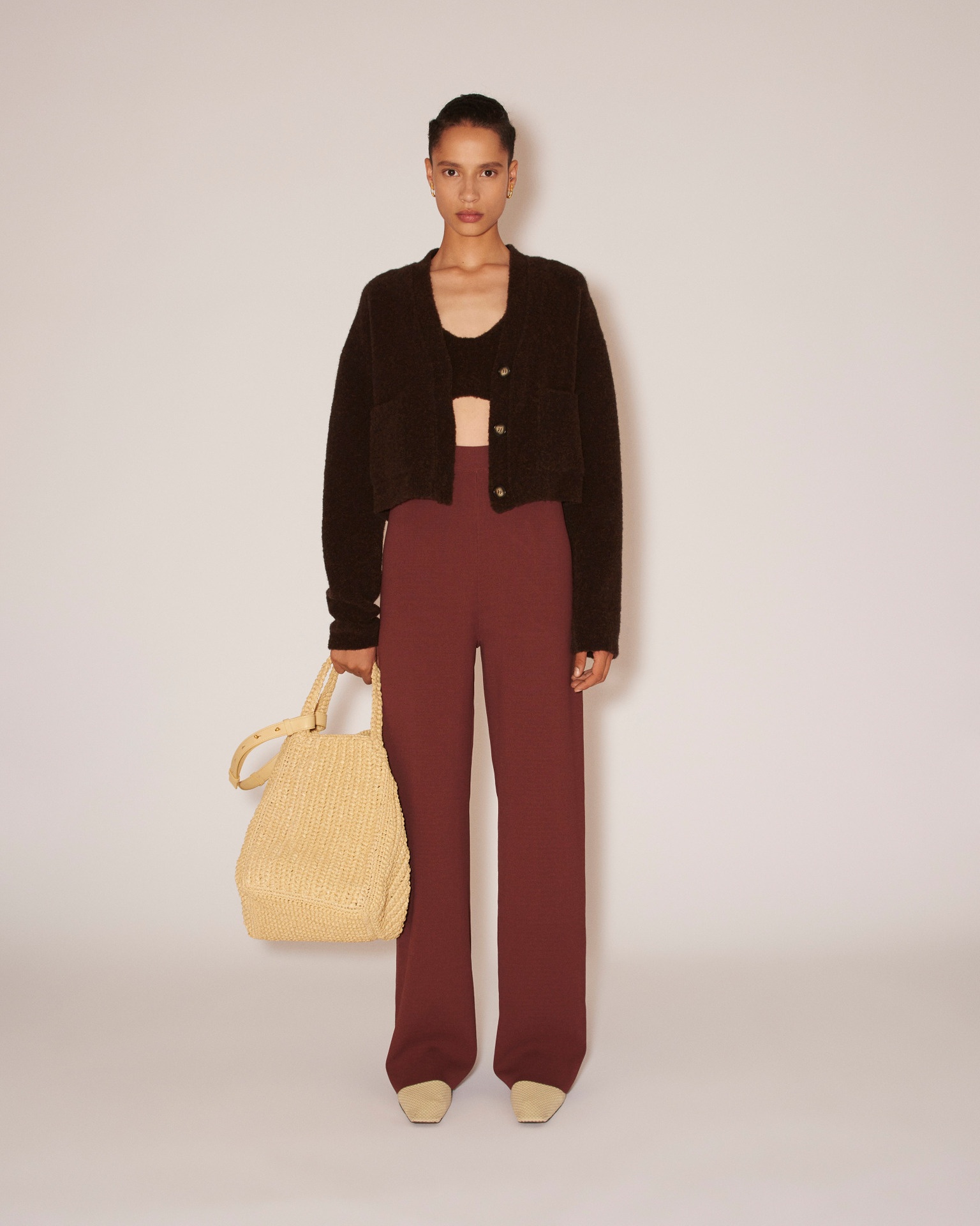 DOMINO - Compact viscose wide leg ankle split pants - Mahogany - 2