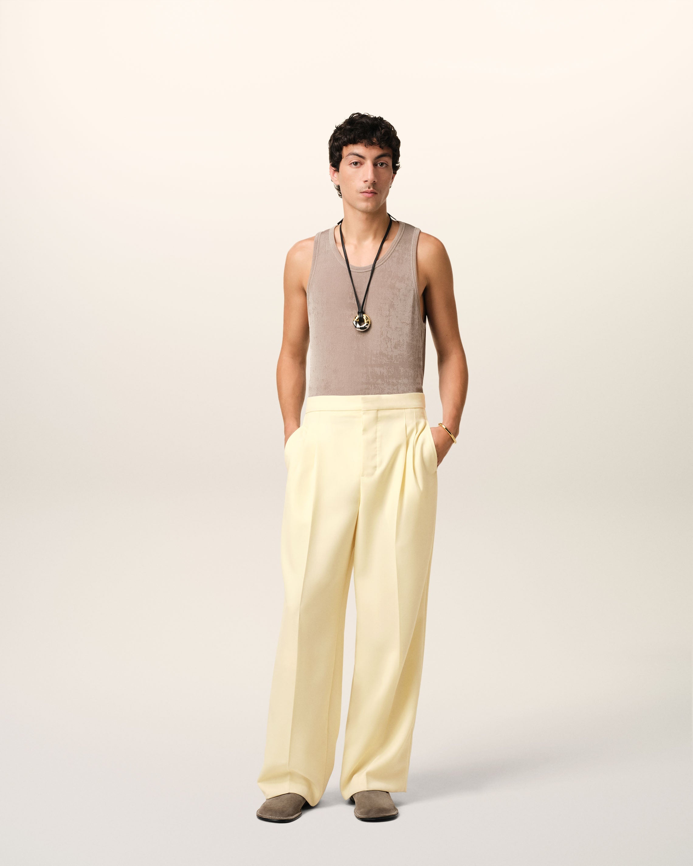 YELLOW WOOL LARGE FIT TROUSERS - 2