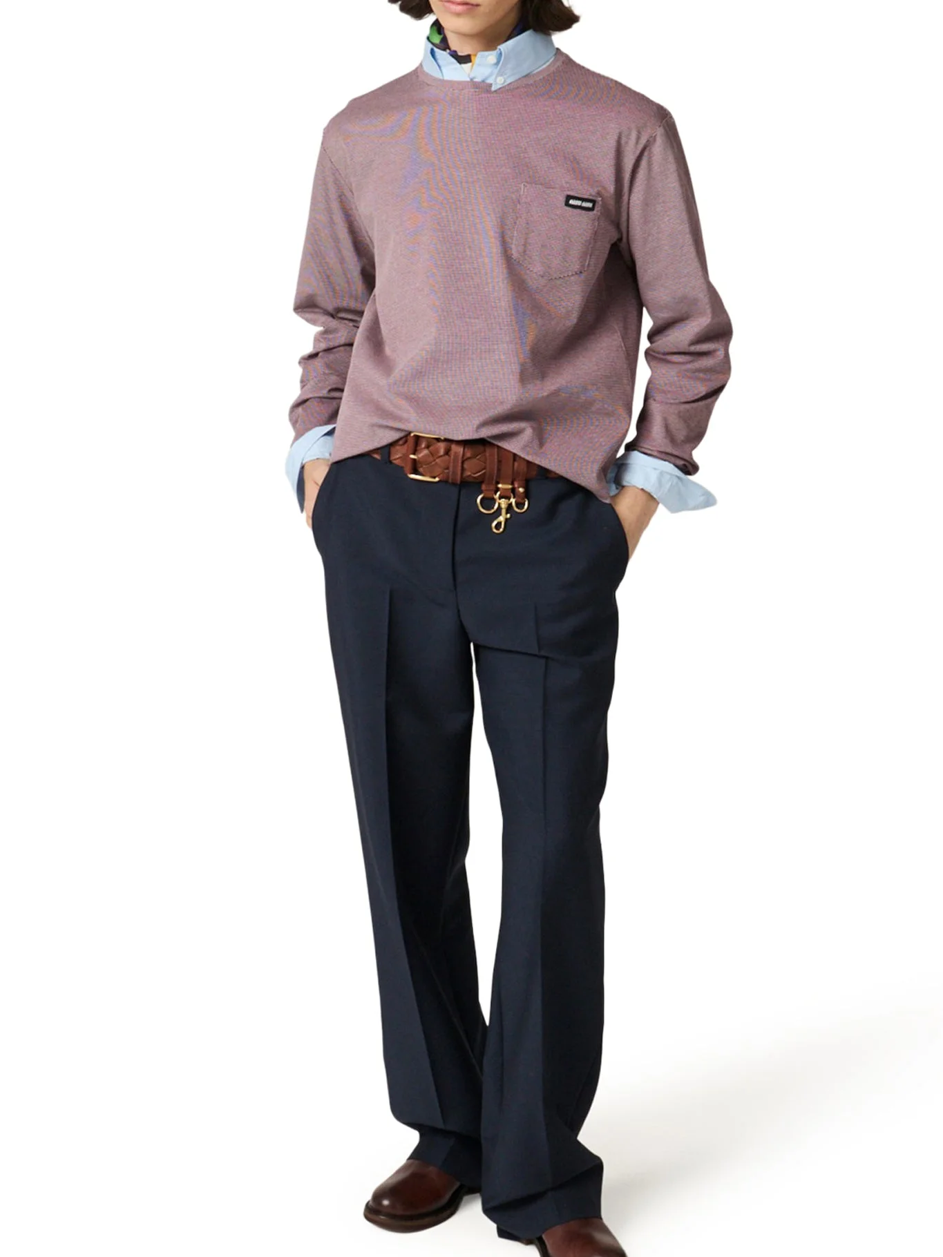 JACQUARD JERSEY T-SHIRT WITH LOGO PATCH - 1