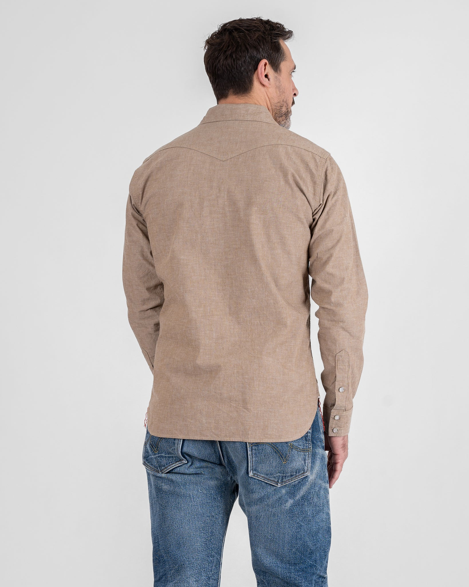 IHSH-315-KHA 10oz Selvedge Chambray Western Shirt - Khaki - 3