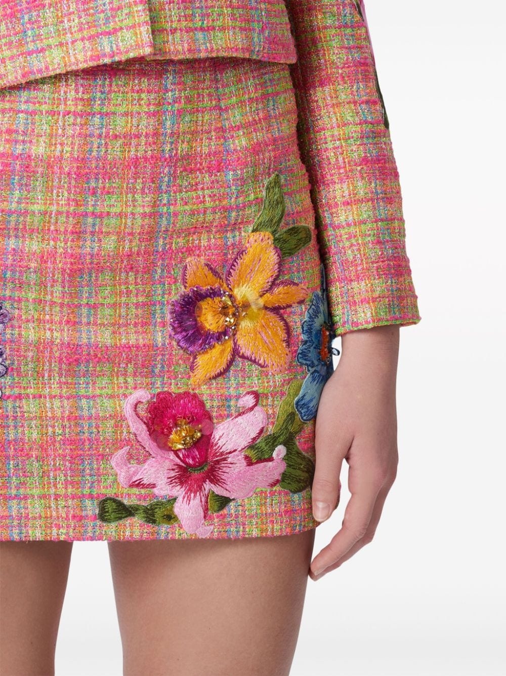 floral-embroidered tweed miniskirt - 4