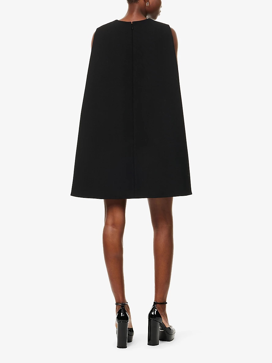 Brand-embroidery sleeveless wool mini dress - 4