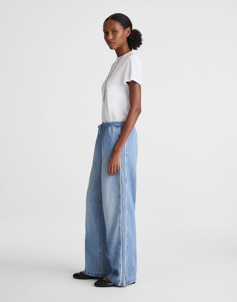 Pull-On Track Pants in Airy Denim 4