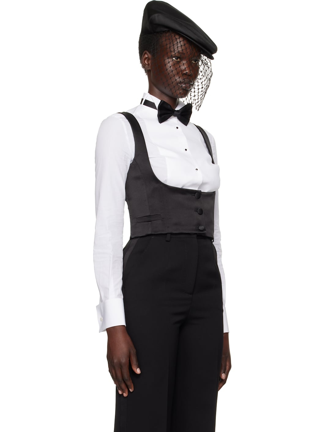 Black Silk Duchesse Single Breasted Tuxedo Vest - 2