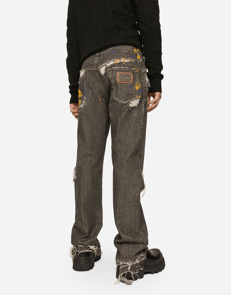Dirty denim straight-leg jeans with rips - 4