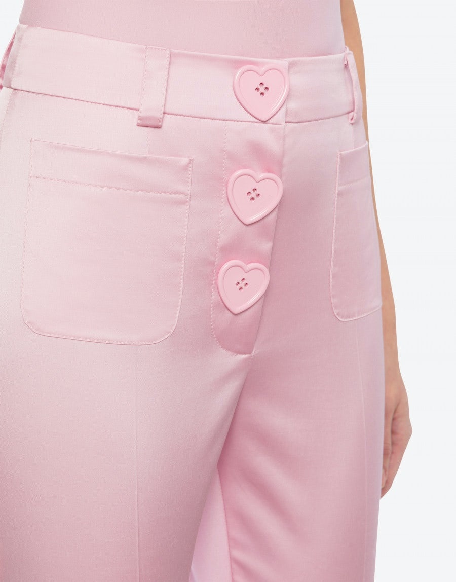 HEART BUTTONS STRETCH SATIN TROUSERS - 4