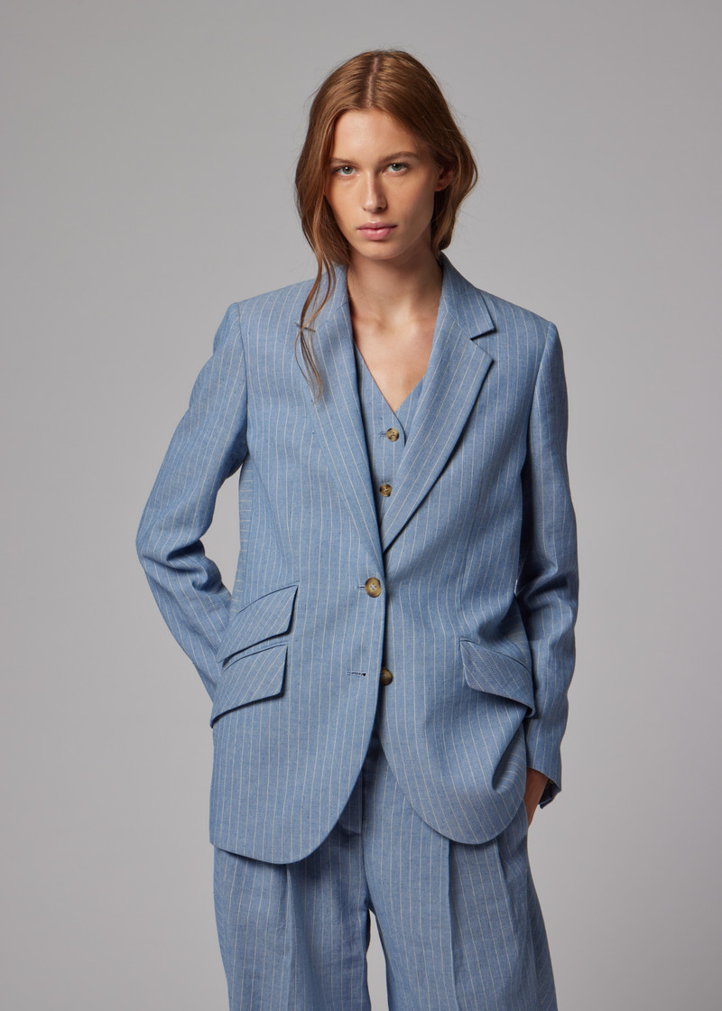 Women's Light Blue Pinstripe Blazer 11
