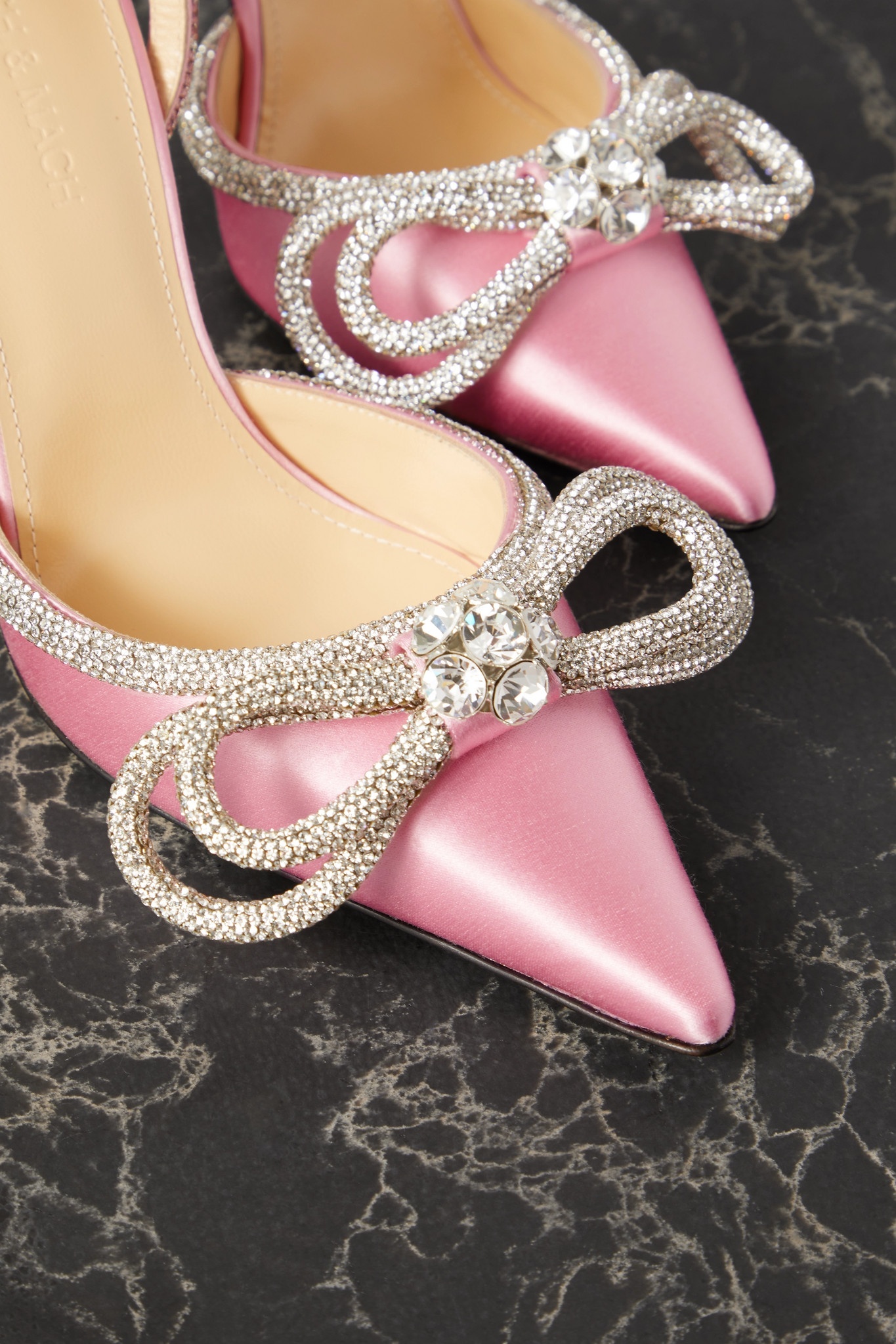 Double Bow crystal-embellished silk-satin point-toe pumps - 4