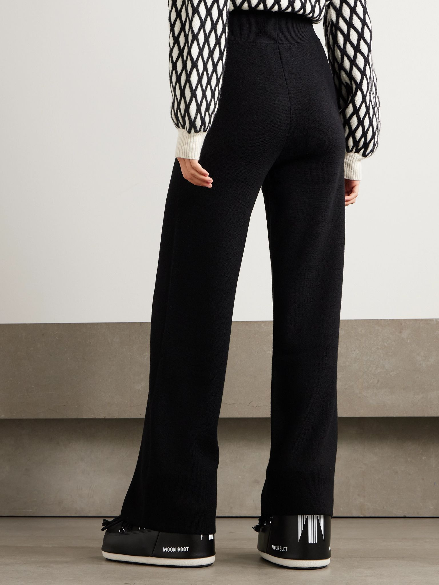 Embroidered knitted wool wide-leg pants Black - 3