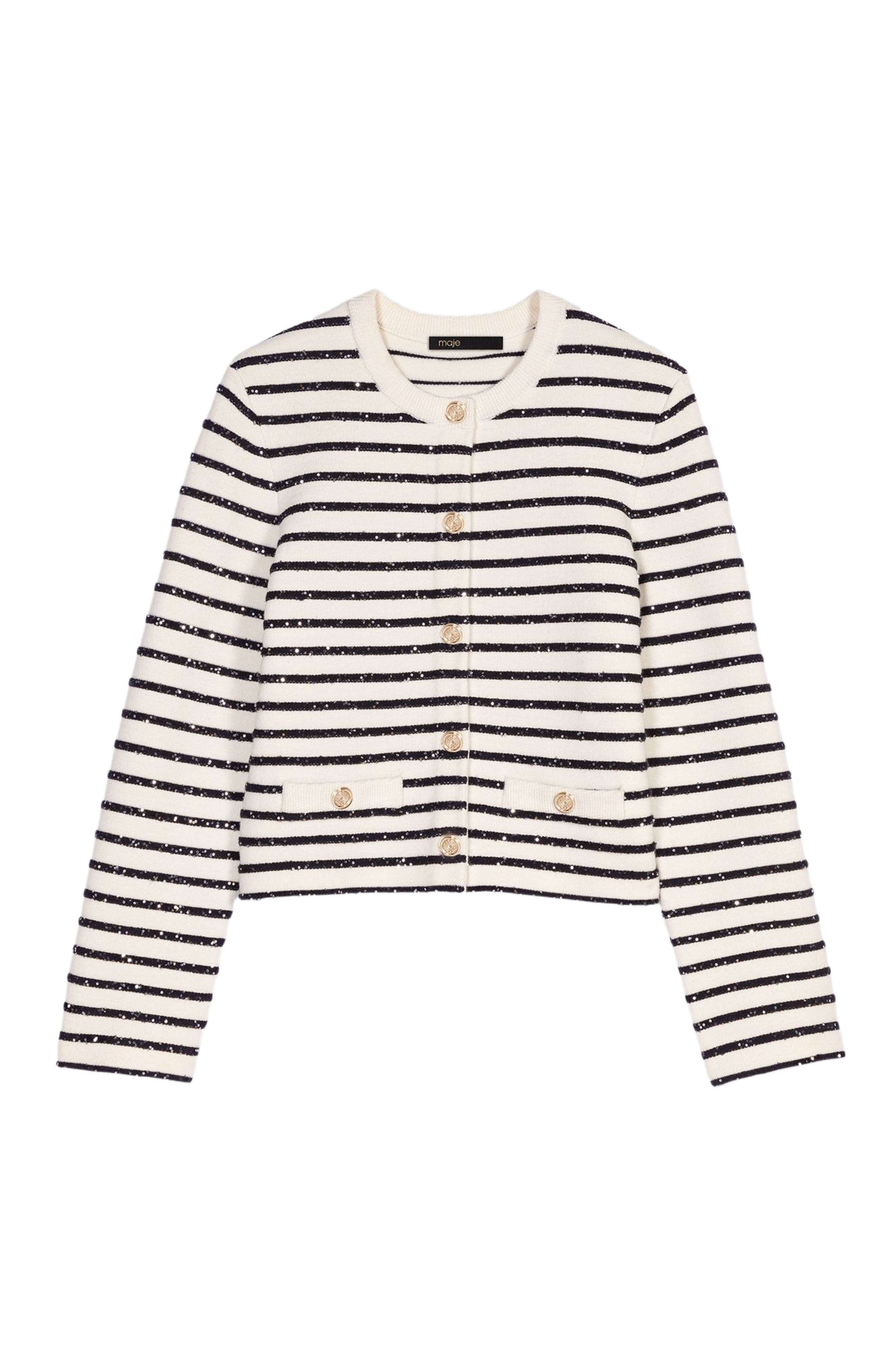 maje Wool cardigan with snaps in White/navy at Nordstrom - 6