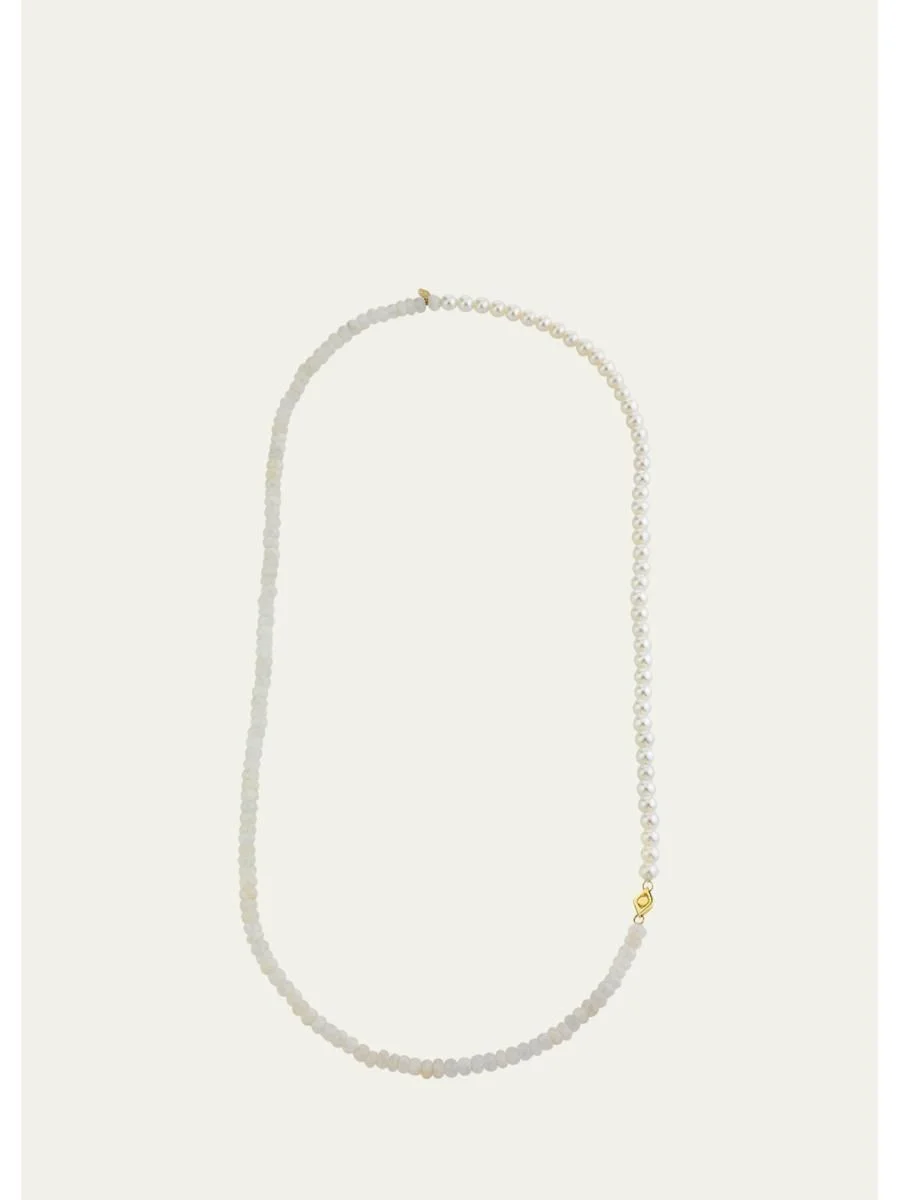 Pearl and Rainbow Moonstone Necklace, 24"L - 1