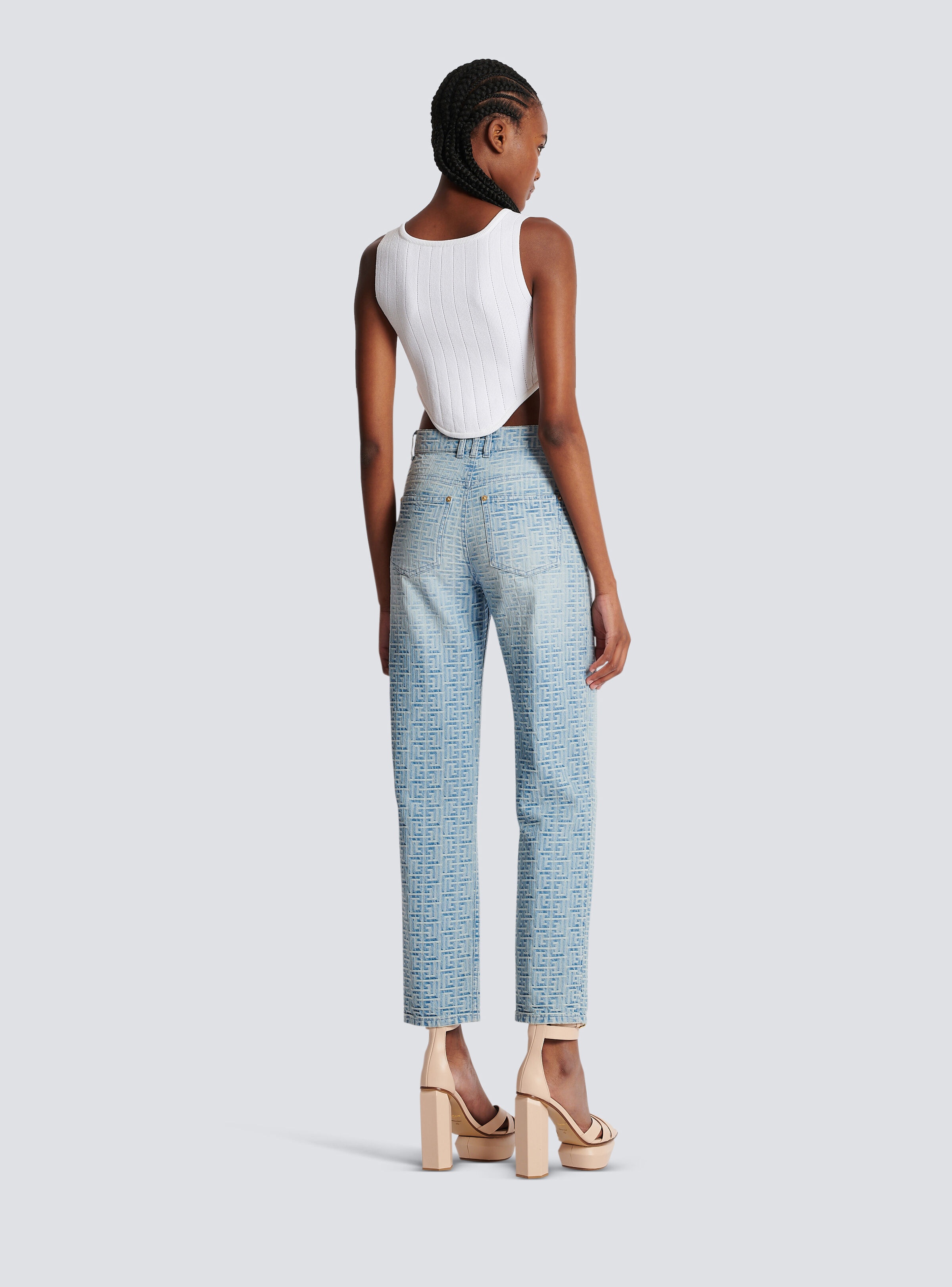 Monogrammed straight-cut denim jeans - 4