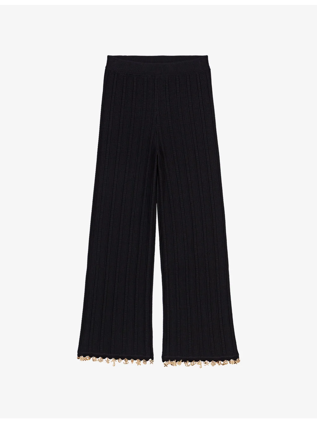 Charm-Embellished Knitted Cotton-Blend Trousers - 1