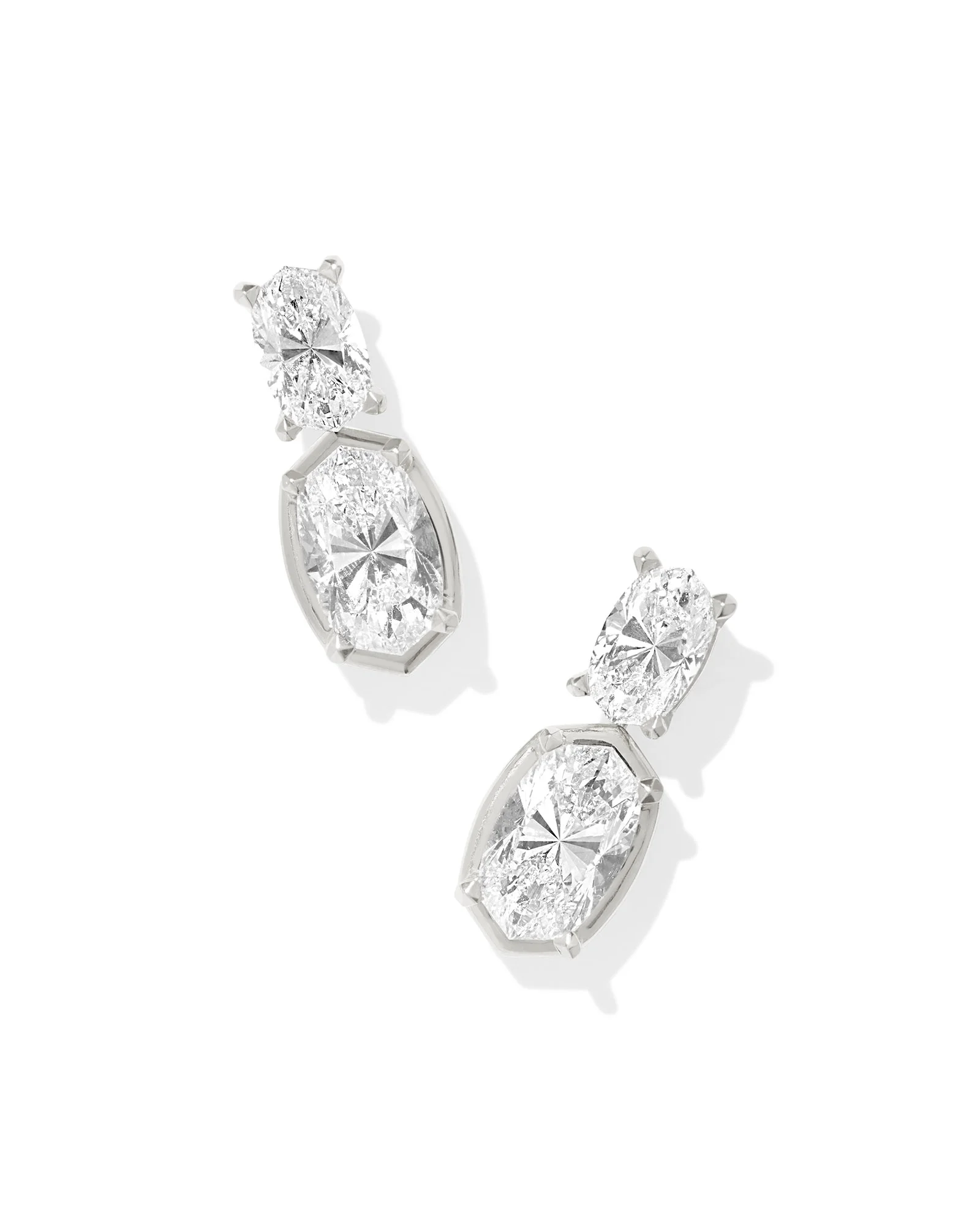 6 ct Lab Grown White Diamond Custom Elisa Drop Earrings in 14k White Gold - 1