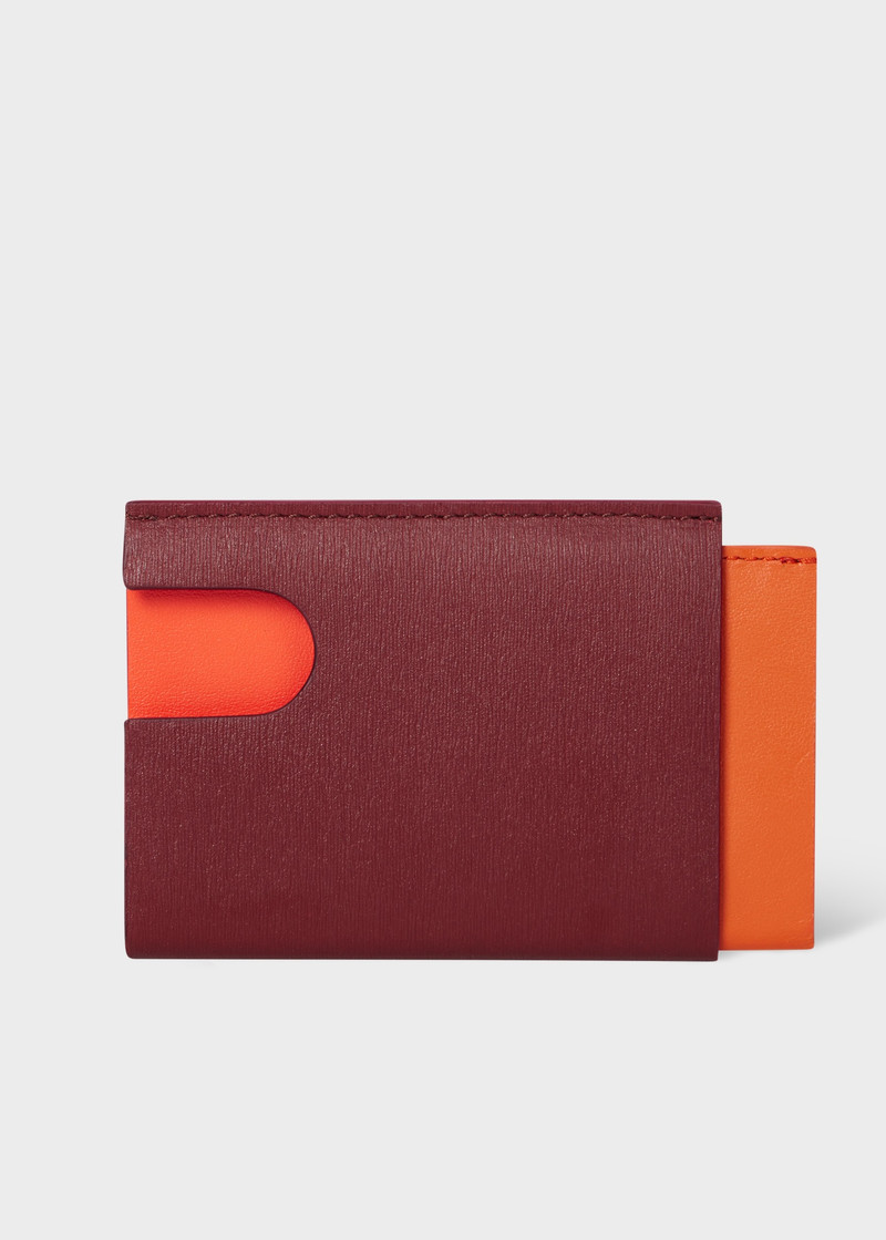 Paul Smith Burgundy and Orange Pop-Up Textured Leather Card Holder outlook