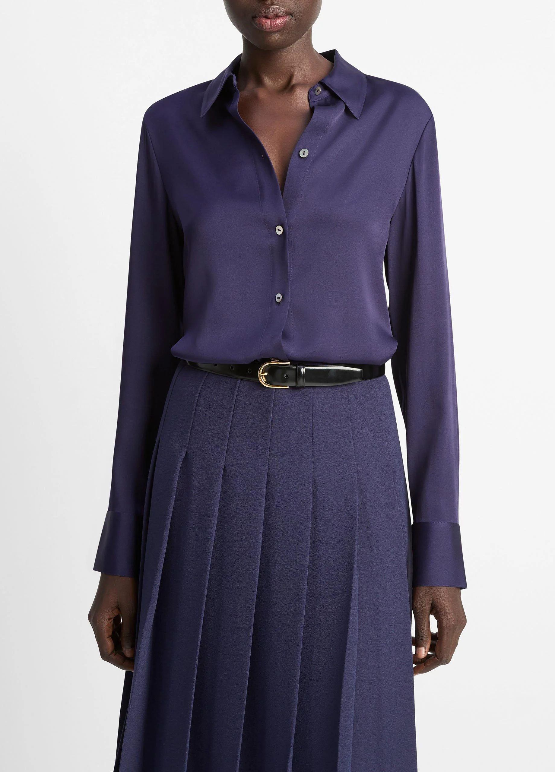 Silk-Blend Slim Button-Front Blouse - 1