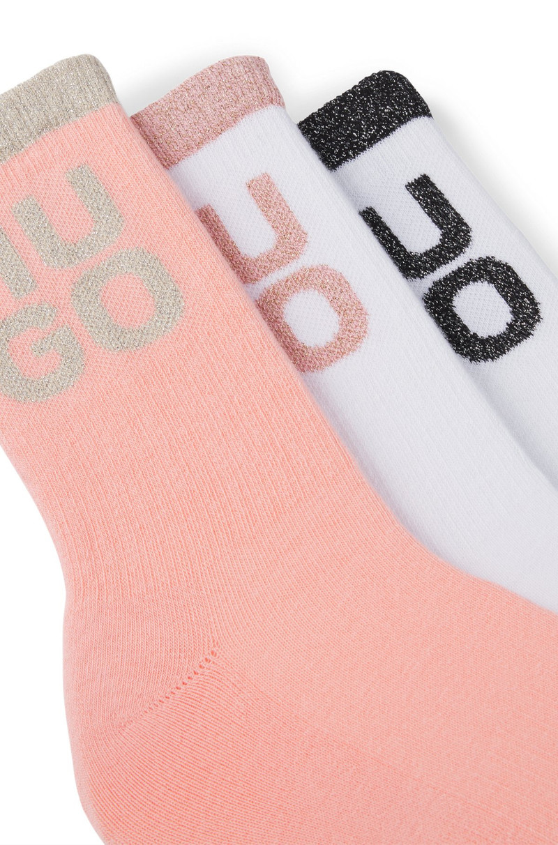 HUGO THREE-PACK OF SHORT SOCKS WITH GLITTERY STACKED LOGOS outlook