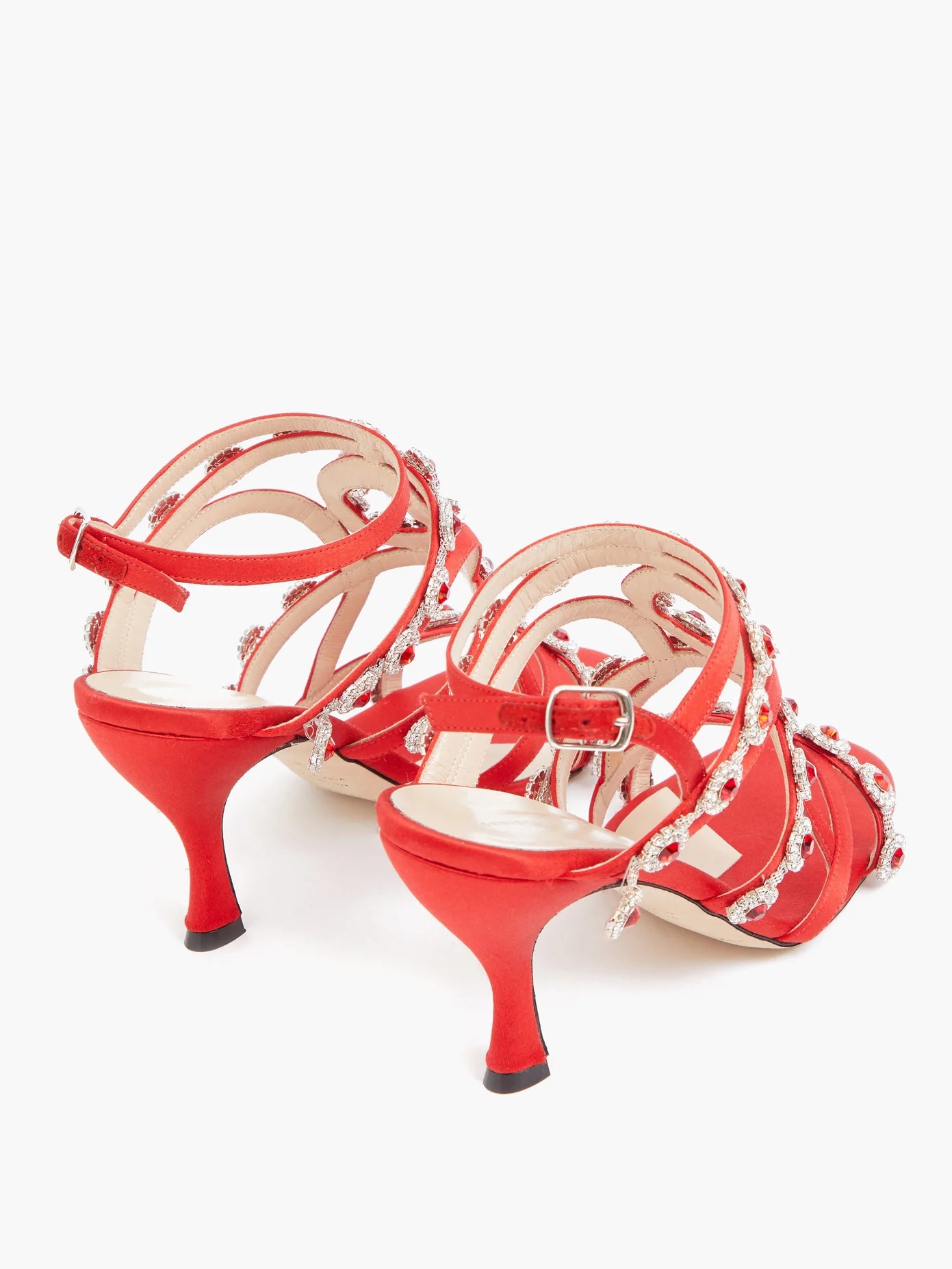 Crystal-embellished satin sandals - 4