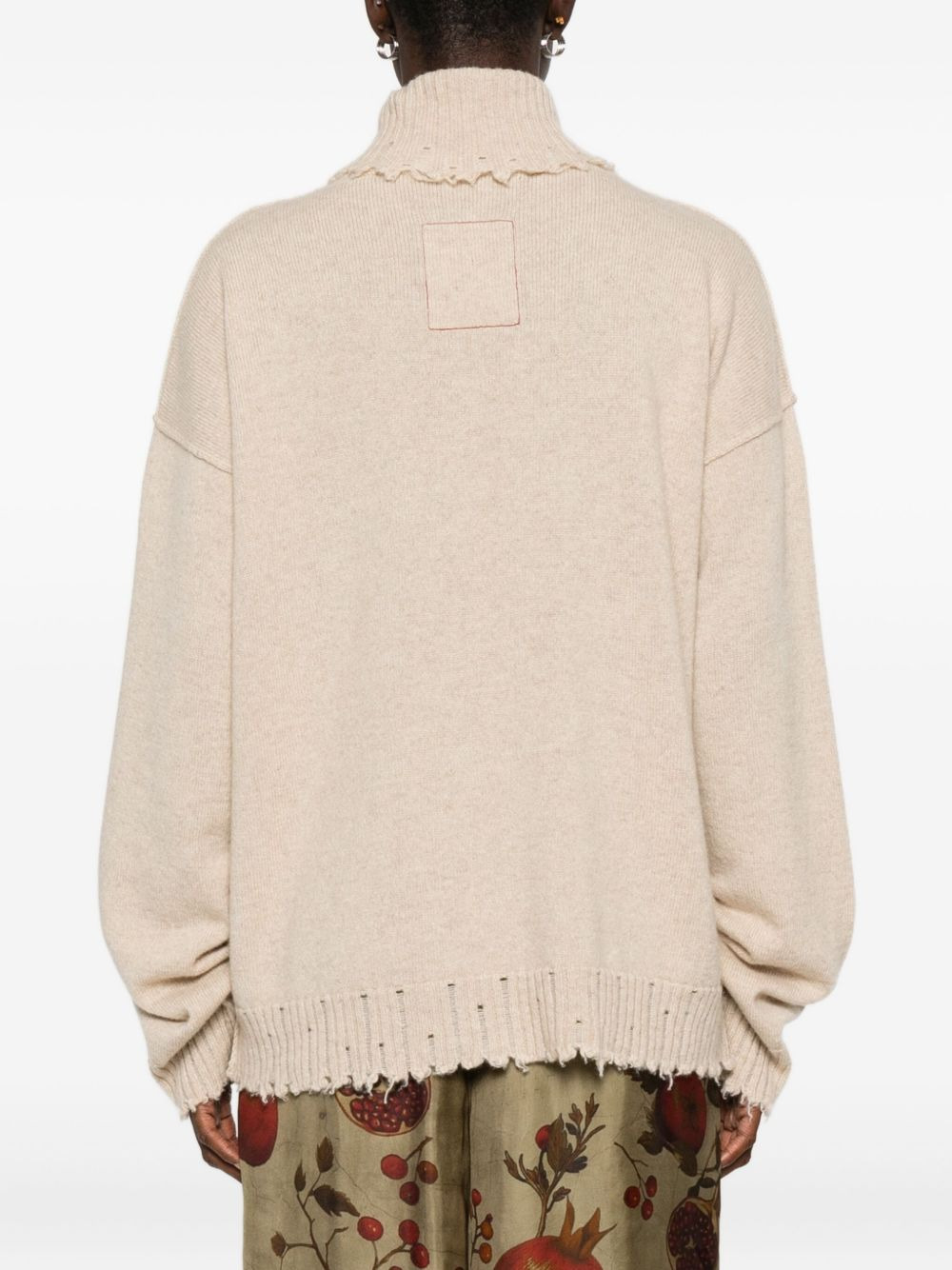 high-neck frayed-hem sweater - 4