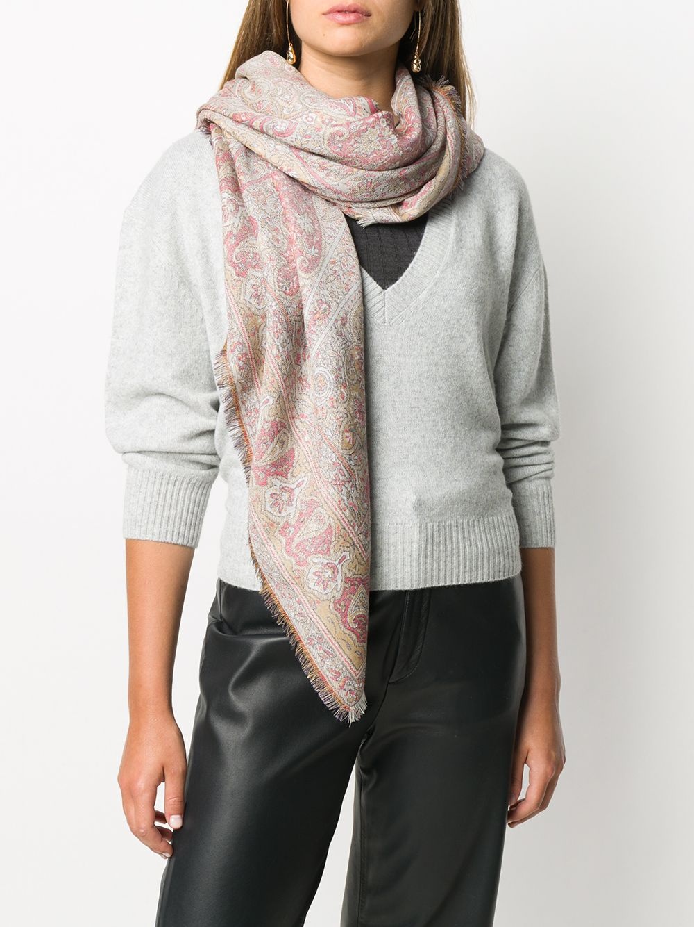 paisley-print frayed scarf - 2