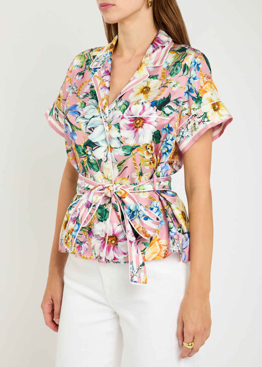 Dolce & Gabbana Belted Floral Silk-twill Blouse - 2