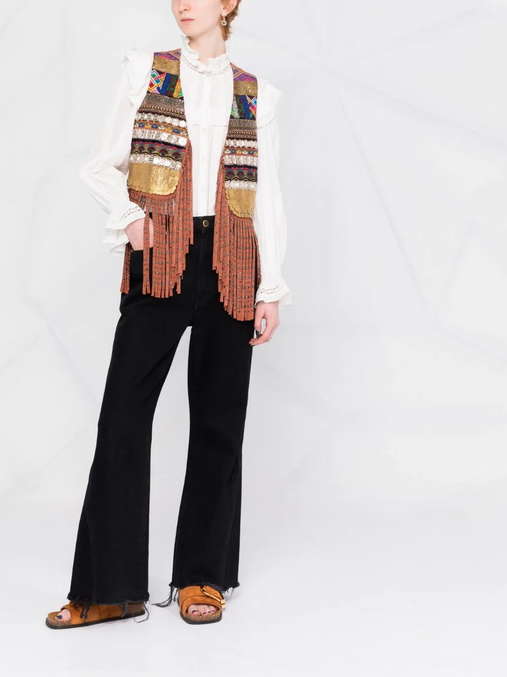 fringed patterned gilet - 2