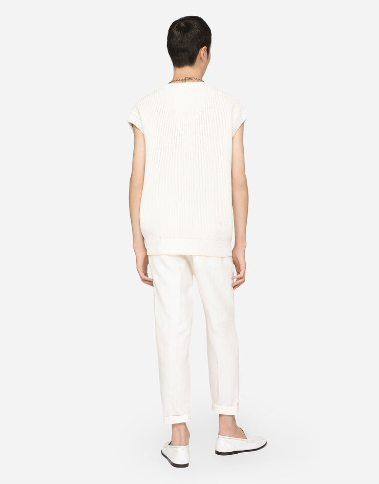 Sleeveless cotton sweater with floral appliqués - 3
